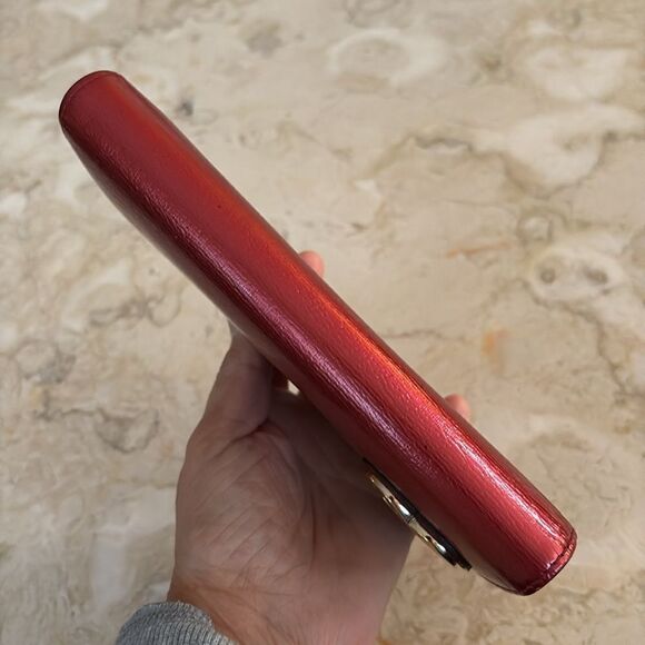 GUCCI Red Shiny Leather Interlocking G Heart Flap Long Wallet - Picture 7 of 14